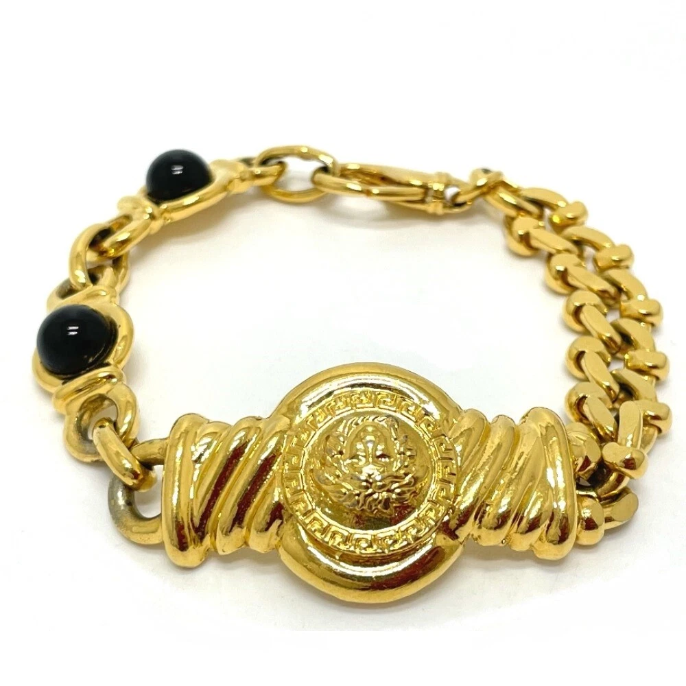GIANNI VERSACE Bracelet Bangle Chain Medusa Black Bijou Gold GP