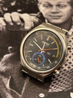 Vintage Seiko Watch Blue Eye 6139-7060 Chronograph Auto 1977