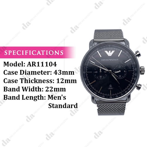 Emporio Armani AR11104 Aviator Chronograph Black Dial Quartz Casual Men's Watch - Picture 2 of 8