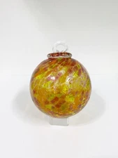 Iron Art Glass Designs Crackle Blown Glass Ornament Yellow Orange Pink