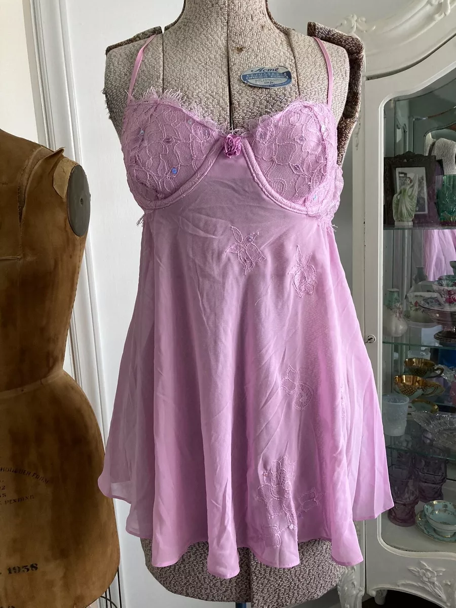 VICTORIA'S SECRET 36C BABY DOLL LAVENDER CHEMISE NIGHTIE UNDERWIRE