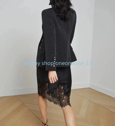 Mujeres L'AGENCE Kenzie Doble Pecho Blazer Abrigo Chaqueta Negro/Cepillado Gunmetal - Imagen 5 de 8