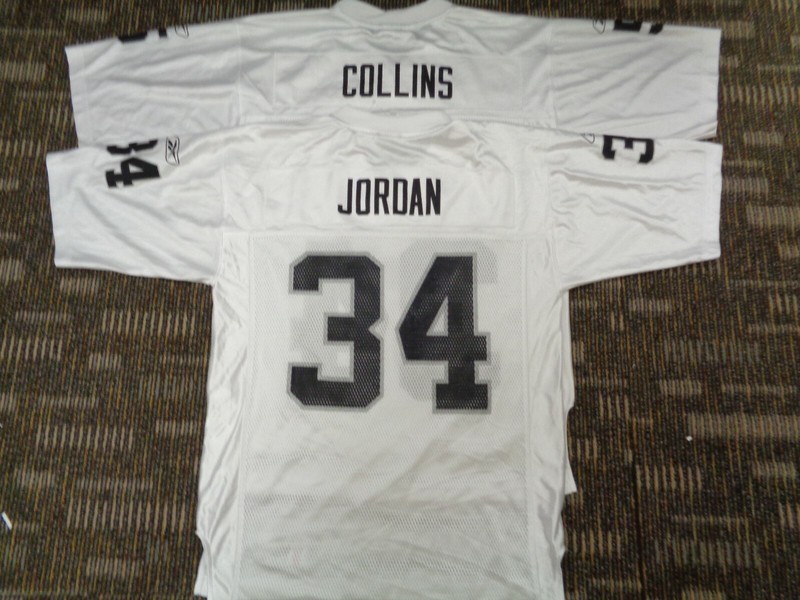 LOT COLLINS & JORDAN LAS VEGAS OAKLAND RAIDERS REEBOK NFL GAME FOOTBALL JERSEYS