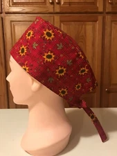 Scrub Chef Hat Medical Nursing Chemo SkullCap Fall Sunflower  Cotton Fabric Hat 