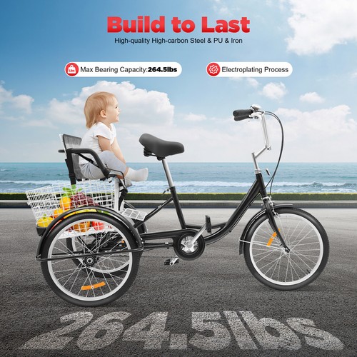 20Zoll Dreirad Erwachsene mit Kindersitz & Einkaufskorb Tricycle 3 Räder Fahrrad - Bild 2 von 17