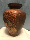 Vintage Primitive Pottery Etched deer Red Clay Vase Signed 10.25”T — photo 2