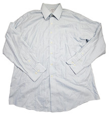 Brooks Brothers Est 1818 Mens Regent Dress Shirt 17 4/5 Blue Striped Non-Iron