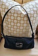 Vintage Fendi Black Zucchino FF Monogram Canvas Mini Mamma Baguette Shoulder Bag