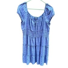 Smocked Blue Dress XL Cap Sleeve Sweetheart Y2K Boho Girly Cottagecore Picnic