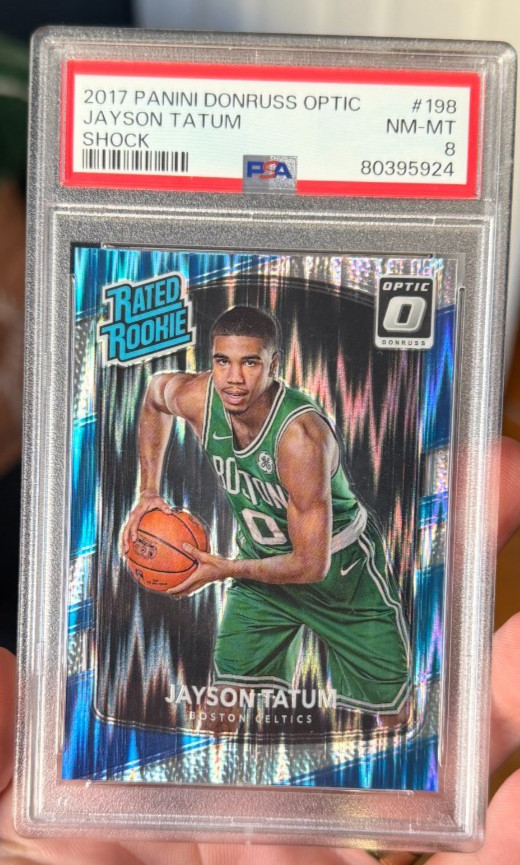 Jayson Tatum 2017 Donruss Optic Shock #198 PSA 8 Near Mint