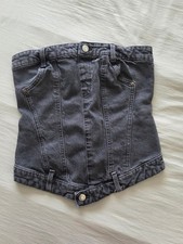 Zara Gray Denim Corset-Style Top Size Small