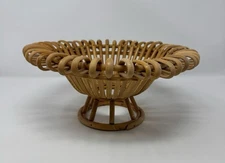 VTG Rattan Wicker Woven Bamboo Fruit Basket Boho Decor Raised Bowl