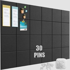 Large Felt Cork Board Alternative - 36" x 24" Black Bulletin Board with 30 Pu...