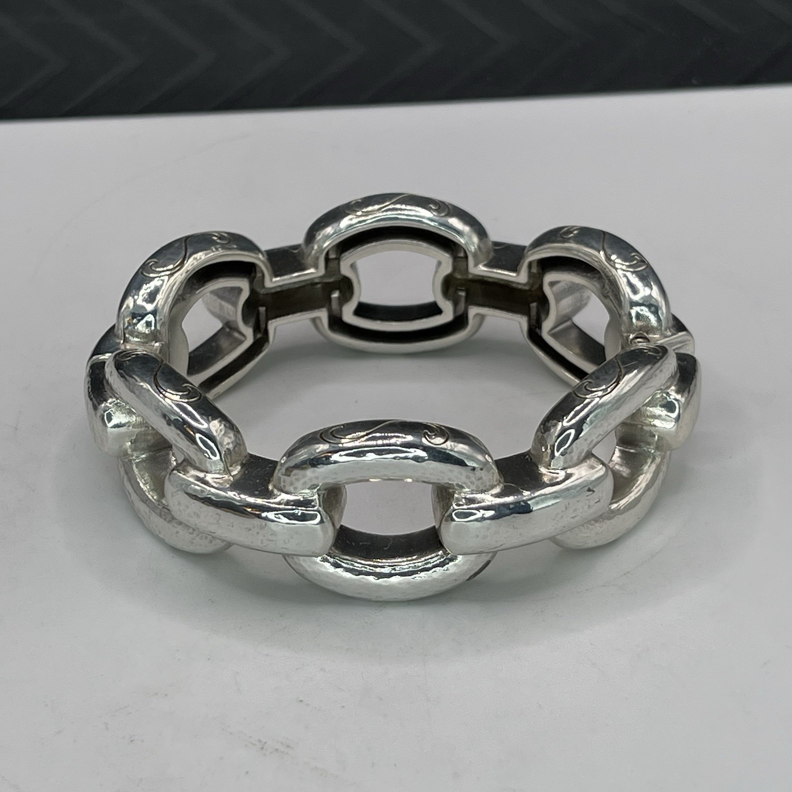 Brighton Interlocking Chunky Silver Tone Hinged B… - image 1