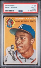 1954 TOPPS #128 HENRY HANK AARON ROOKIE CARD RC PSA 2 MK