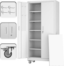 Rolling Steel Garage Storage Cabinet with 5 Adjustable Shelves and Pegboard