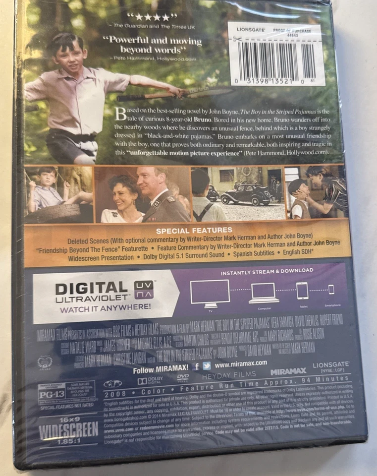 The Boy in the Striped Pajamas (DVD, 2011) - Image 2 of 2