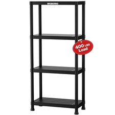 400lbs 4-Tier Plastic Storage Shelf, 23.9"D x 12"W x 51.4"H, Black Freestanding