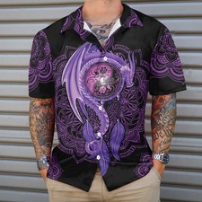 Neon Purple Dragon Mandala Dragon Hawaiian Shirt Purple Dragon Shirt For Men And
