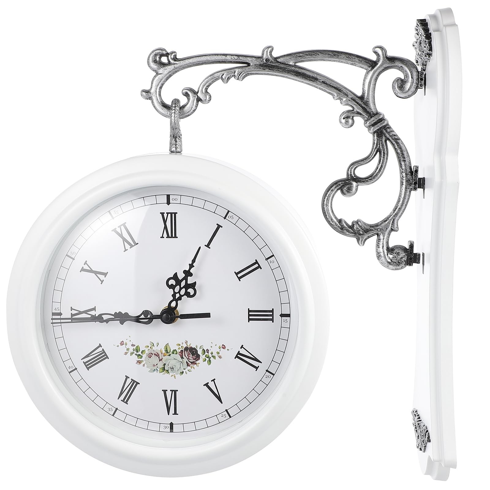 Wrought Iron Antique-Look Brown Round Wall Hanging Double Sided Clock Round C...
