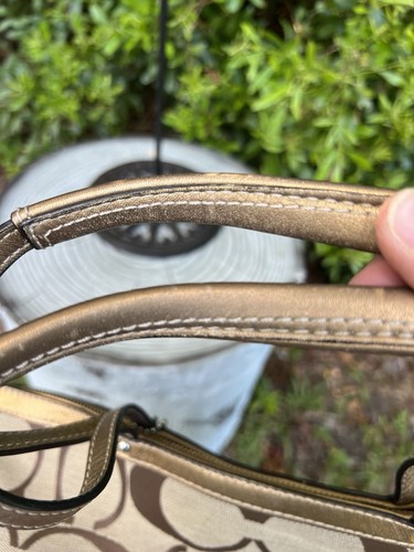 Vintage Coach Signature Streifen Leder Blöcke Handtasche 14x9,5x3" wie abgebildet - Bild 10 von 13