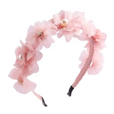 Flower Headband Pink Hair Accessories Blooming Floral Hair Bands Pearls Spring 