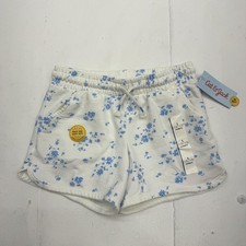 Cat  Jack Shorts Girls L 10-12 White Blue Floral Sweat Drawstring NWT