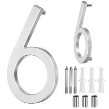 5" Solid Aluminum Floating House Numbers for Outside Address Number 6, Silver