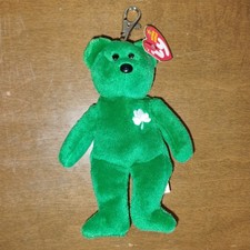 Erin The Bear Ty Beanie Baby Keychain 5" Lucky Clover Green Irish
