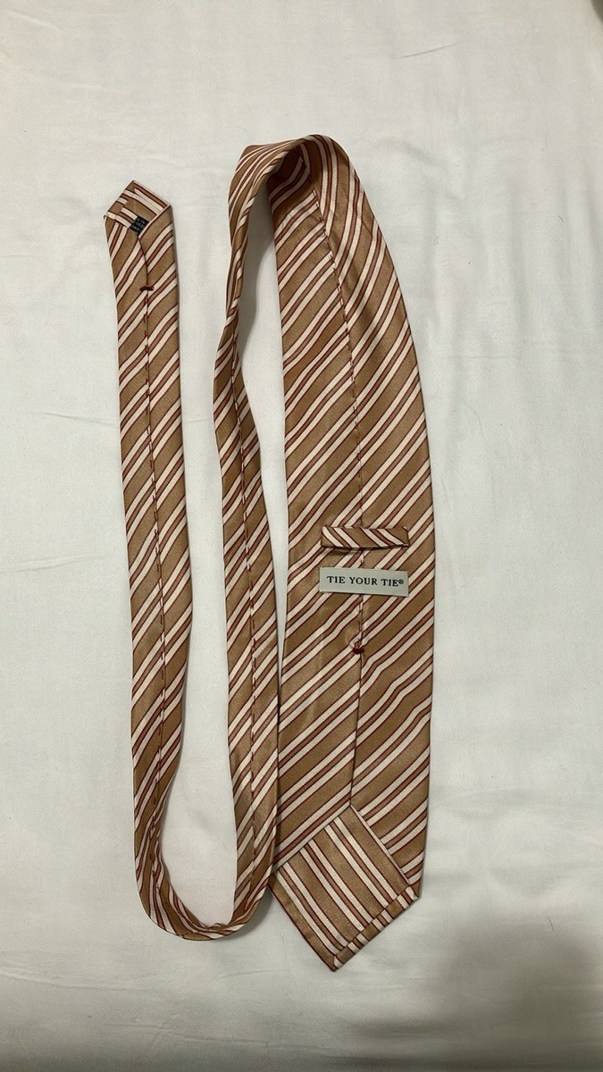 Cravate En Soie 100% Italienne Tie Your Tie Florence Rayée Beige - Neuf Avec Étiquettes