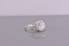 Sterling Silver Oval Cubic Zirconia Scrolled Hearts Open Band Ring 925 Sz: 7