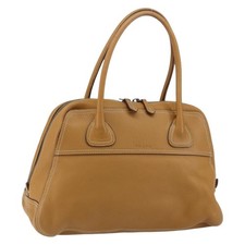 PRADA Hand Bag Leather Beige Auth 153163