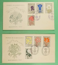 DR WHO 1957 ROMANIA 2 FDC FLOWER CACHET COMBO R22792