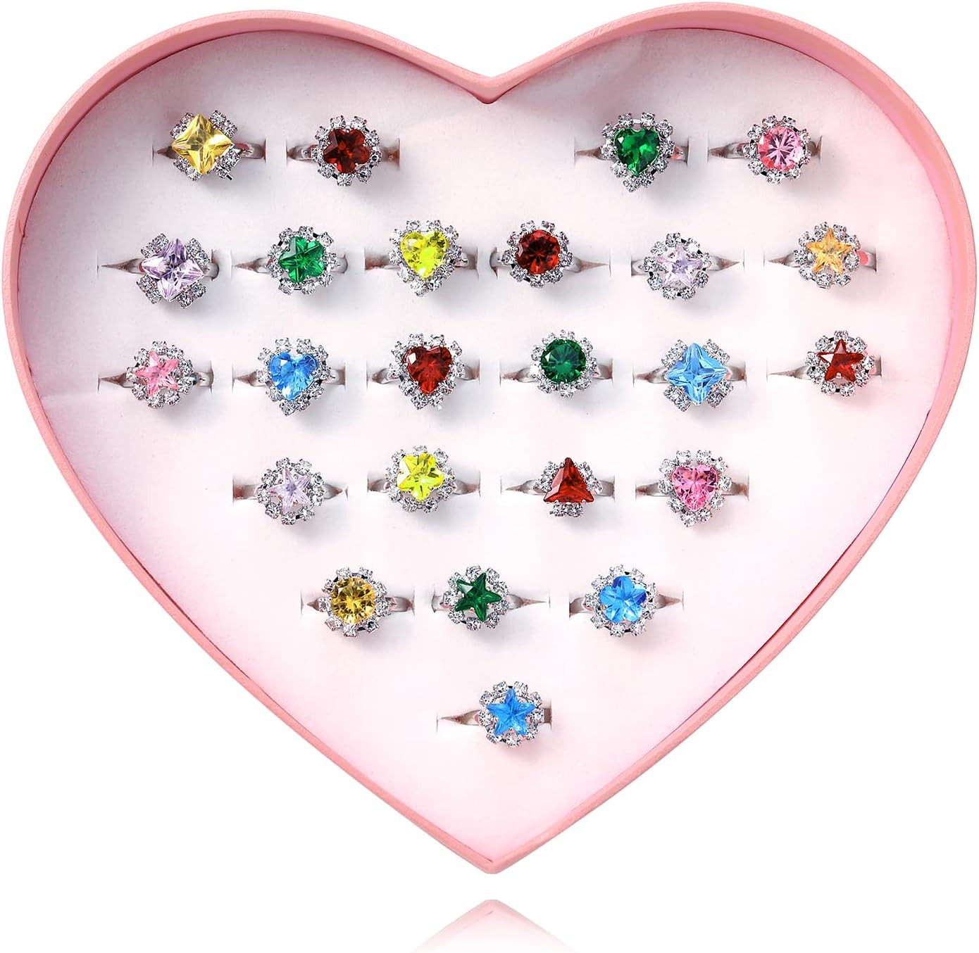 Jewel Rings for Kids 24Pc Adjustable No Duplication Girl Pretend Play and Dress