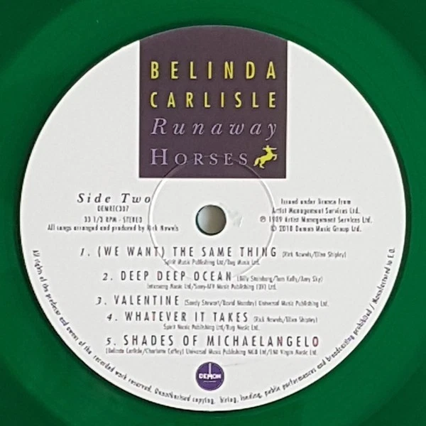 BELINDA CARLISLE - RUNAWAY HORSES - LP - TRANSLUCENT GREEN VINYL - RARE LE - NEW - Image 4 of 4