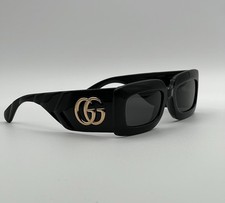 Gucci GG0811S Women's Rectangle Sunglasses Black Acetate Gold Detail Black Lens