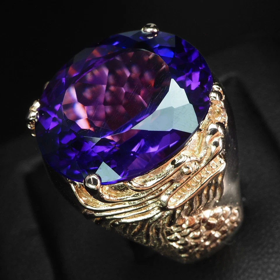 Luminous Purple Amethyst Oval 19.70Ct 925 Sterling Silver Vanilla Gold Rings - Image 4 of 4