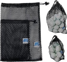 Mesh Bags with Drawstring - 2 Pack Nylon Golf Ball Storage S,L, Black