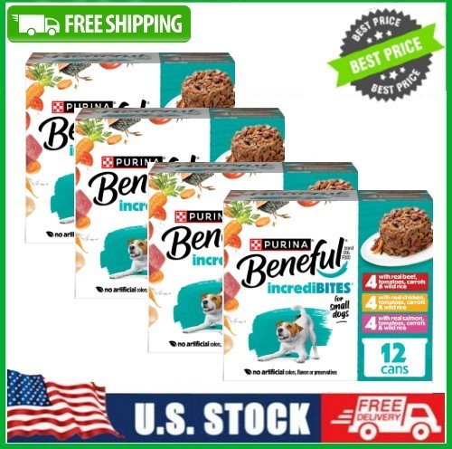4 Box Beneful Small Breed Wet Dog Food,IncrediBites W Beef,Chicken&Salmon