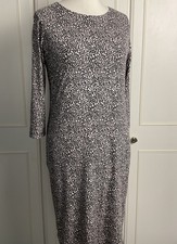 Jigsaw Jersey Dress Size Large UK 14 Black Spotty Stretchy Workwear Knee Length