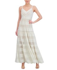 Eliza J Lace Tiered Maxi Dress Womens 2 Ivory V-Neck Sleeveless Back Zip Closure