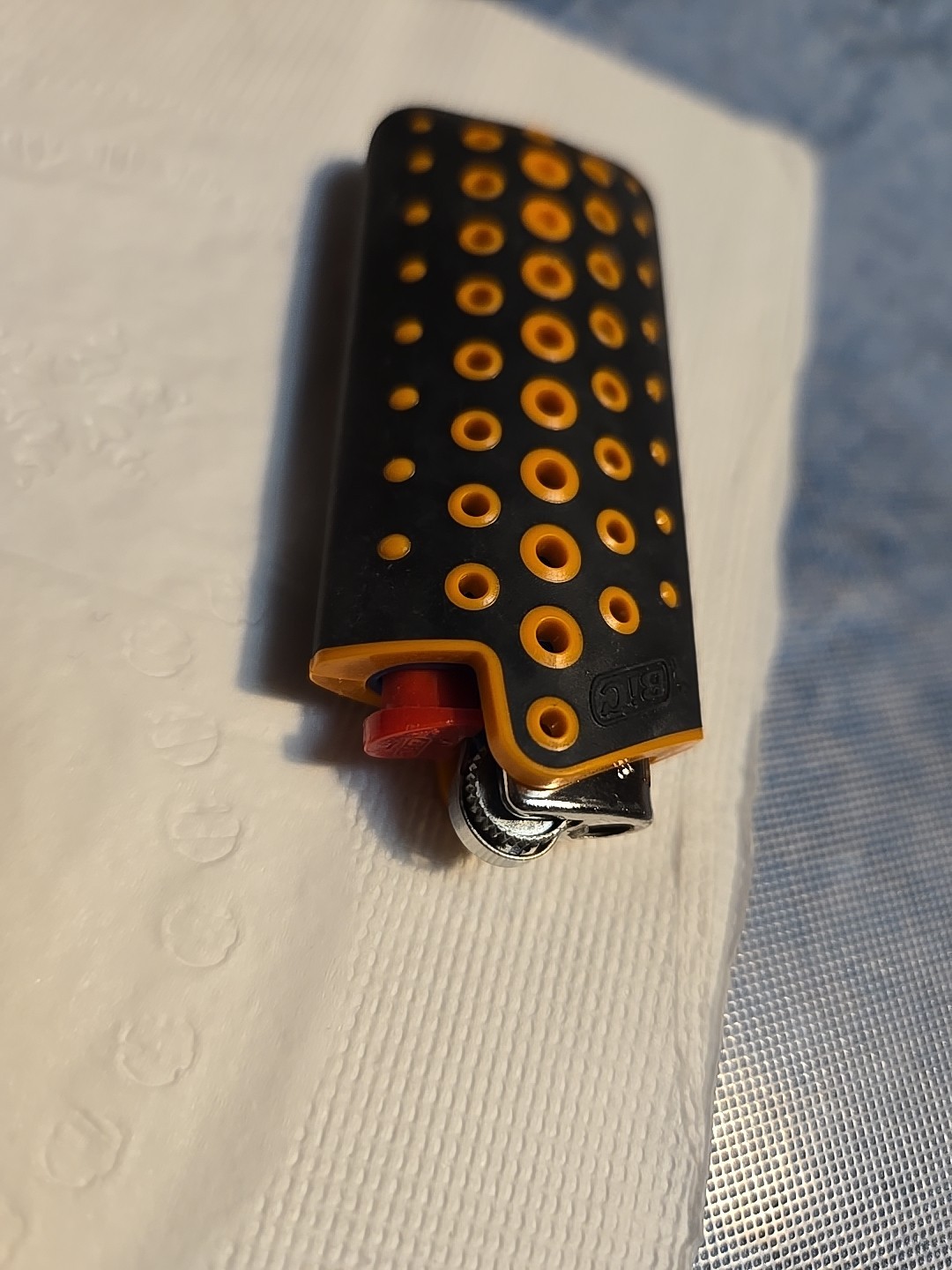 NOS Lighter Case-Sleeve Black Orange Rubber Bubbles Cover Holder Grip Mini Bic 