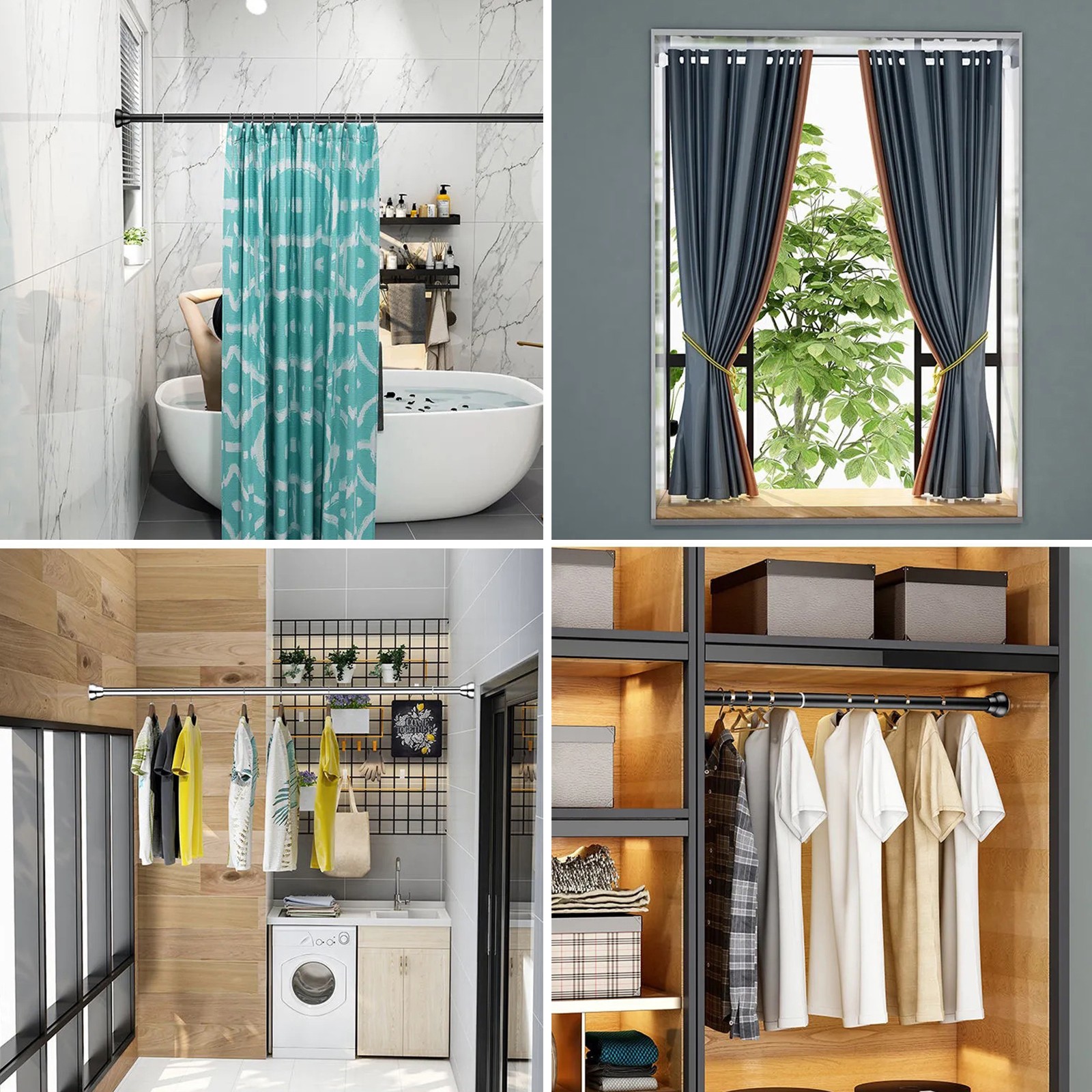 Non-Slip Spring Tension Curtain Rod 20 To 32 Inch Expandable Curtain Rod No Dril
