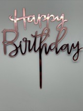 Pink Gold Birthday Cake Topper, 10pcs Acrylic Toppers Happy