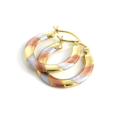 Creolen 9 kt Gelb Rot & Weißgold gedreht 18 mm