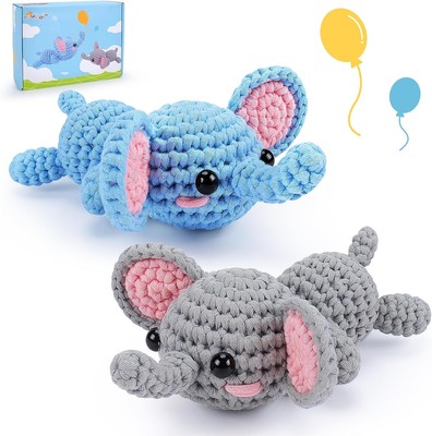 Crochet Kit for Beginners- 2 PCS Flying Elephants Crochet Kits for Adults