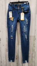 CELEBRITY ACE Ankle Crop Blue Distressed Rhinestone Stretch Jeans Size 5/27 NEW