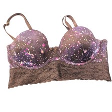 Victoria's Secret PINK Galaxy Bustier Bra 34B Purple Lace Rhinestone Longline