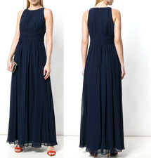 RALPH LAUREN Sleeveless Ruched Georgette Gown Womens 8 Maxi Evening Dress Navy