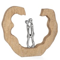 Aluminium Dekofigur Paar Umarmung 24,5 X 3,5 X 22 Cm Mangoholz Liebe Modern